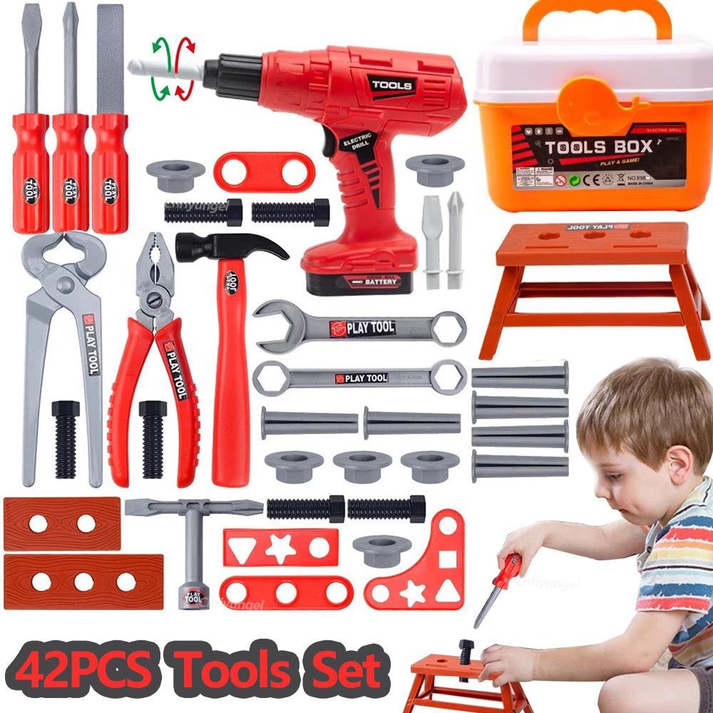 Taklit Alet Seti Çocuklar İçin 42 Parça Set Oyun Tamir Alet Seti Plastik İnşaat Oyuncakları Tornavidalarla Küçük Çocuk Erkek Kız Çocuk İçin