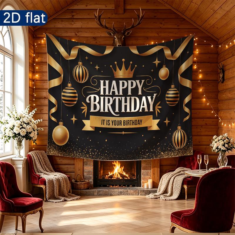 Gold Gold Birthday Background 1pc - Polyester Banner