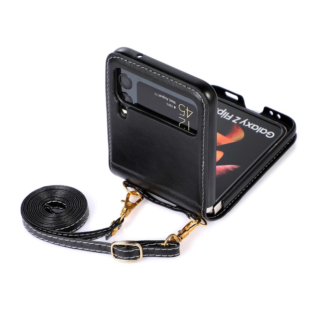 New Model Is Suitable for Samsung Z Flip6 Mobile Phone Case Folding Flip5 Crossbody Mobile Phone Leather Case Card Protection Case