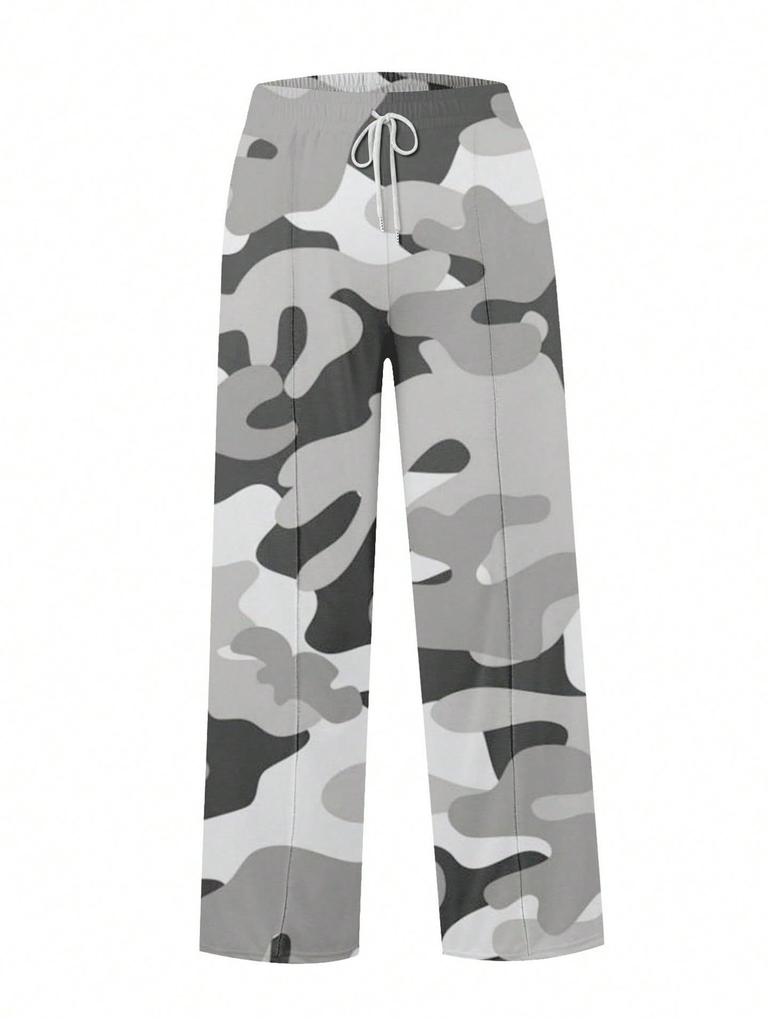 Damen Europäische & Amerikanische Camouflage Weitbeinige, Gerade Sportliche Freizeit-Hose