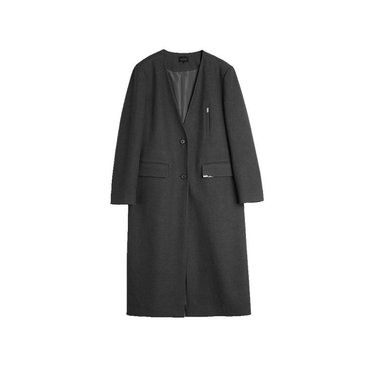 ELLE Gray High-Quality Solid Color Simple Single-Breasted Coat Women Coats Dark-Gray EF49352