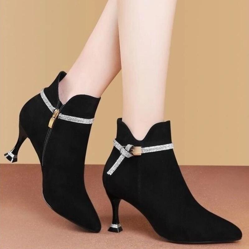 Fashion Booties Fleece-Lined Black Ankle Boots for Women Warm Heeled High Quality Footwear Boot Designer Luxury Autumn Woman Short Shoes