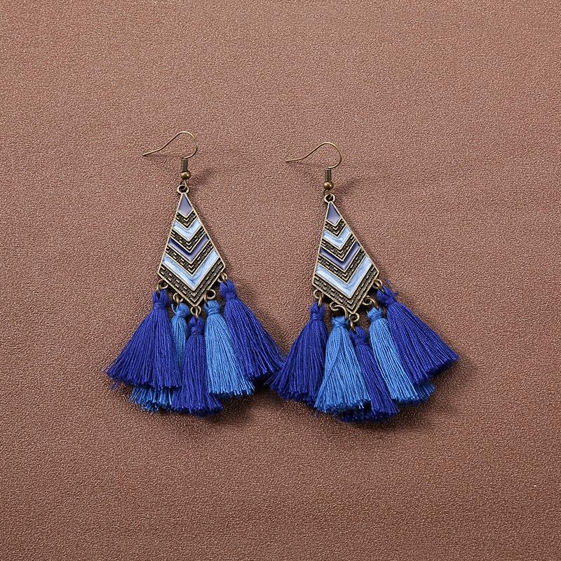 Handmade Retro Bohemian Ethnic Tassel Earrings for Women, Long Thai Style