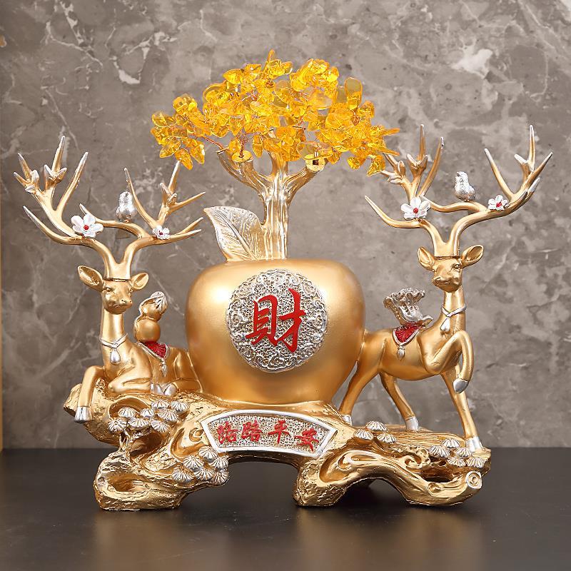 Crystal Wealth Tree Lucky Gourd Apple Elk Deer Resin Ornament Home Foyer Living Room Furnishing Crafts Office Desktop Decoration