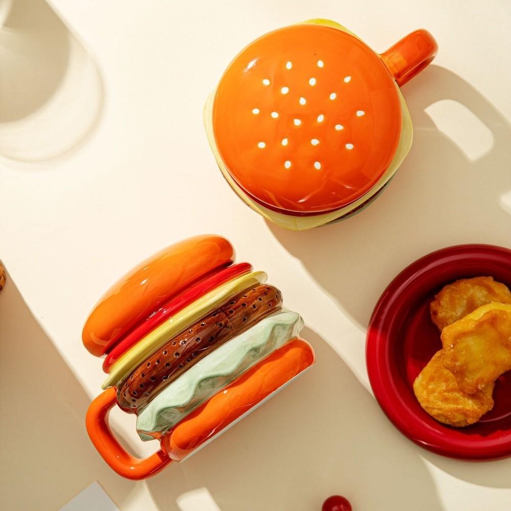 Cartoon Hamburger Mug Bright Fun Colors Breakfast Cup Burger-Shaped Ceramic Mug Children Gift