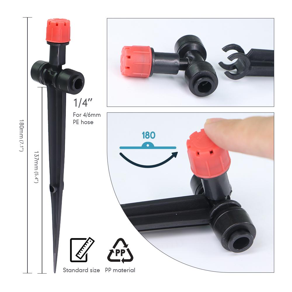 1/4″ 8-hole Sprinkler with Stake 360° Adjustable Dripper Quick Connect Garden Irrigation Pot Plants Agriculture Watering Fitting