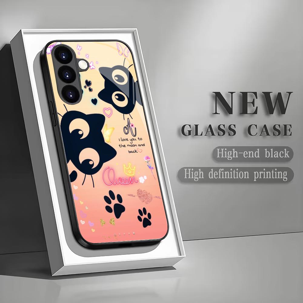 

Милый чехол из закаленного стекла с рисунком кота, подходит для Samsung Galaxy S26 S25 S24 S22 S21 S20FE/Ultra/Plus, противоударная задняя крышка GalaxyS25