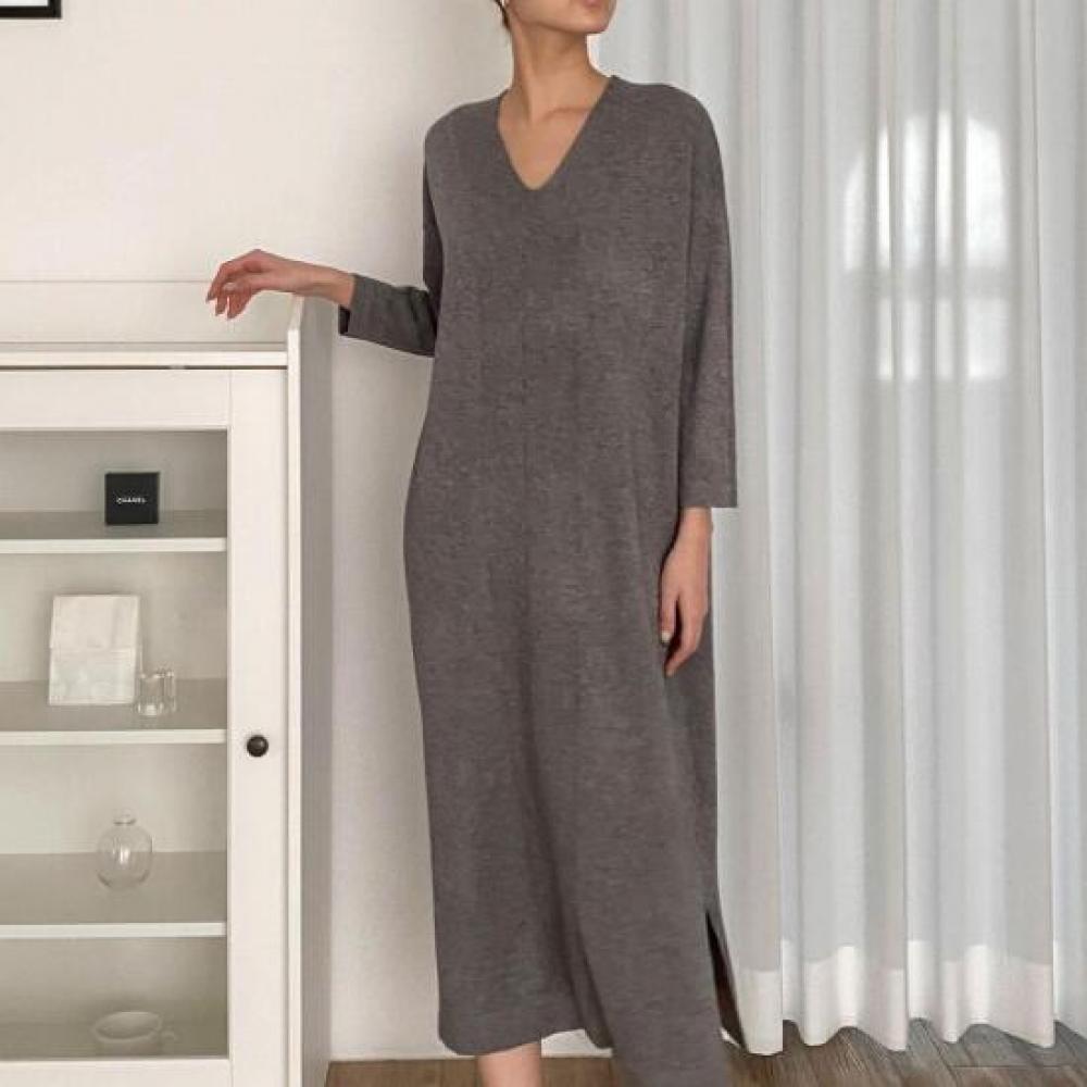 New ArriVals Open Run Side Split Loose Fit V Neck Long sleeVe Knit Dress