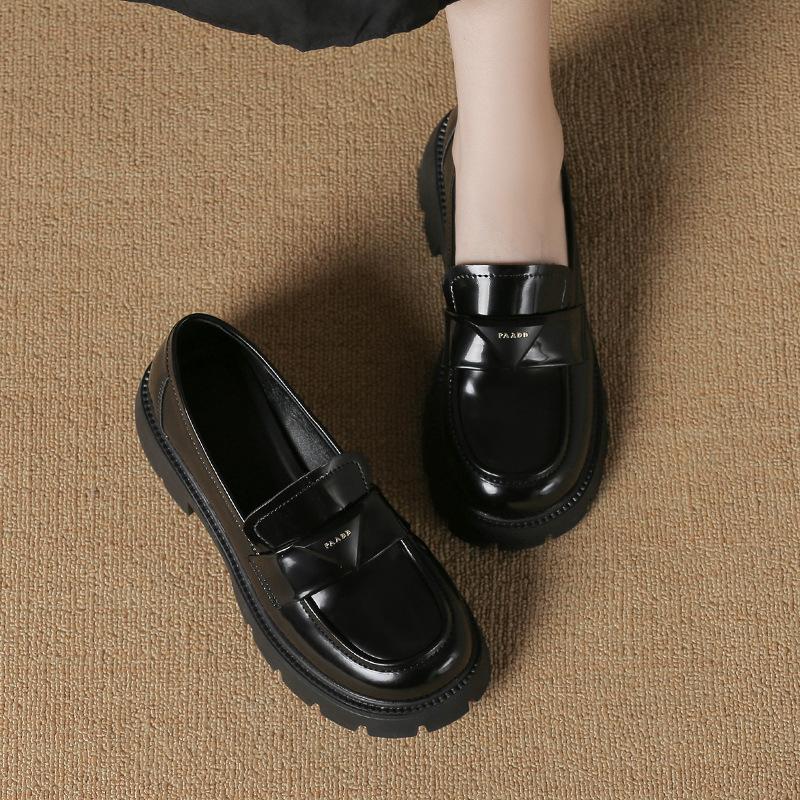 Thick-soled Black Light Mouth with Skirt Style College Small Leather Shoes Thick Heel Single Shoes Women