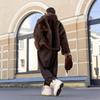 Russian women's brown imitation fox fur coat winter warm fashion artificial fur coat