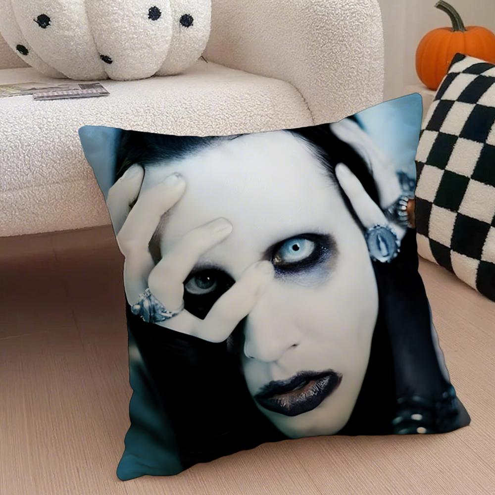 Shock Rock American Singer MMarilyn Manson Cushion Cover Throw Pillow Cover Hidden Button Durable Polyester Chair Cushion