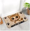 Vintage Welcome Cat Bedside Rug Flannel Non Slip Soft Bedroom Floor Mat
