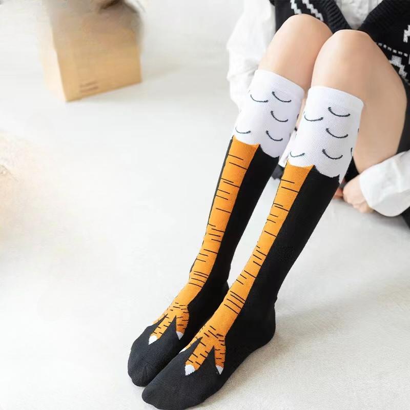 Chicken Paws Feet Socks Women Long Socks Leg Warmers Funny Cartoon Cotton Chicken Leg Claw 3D Print Over Knee Socks Stockings