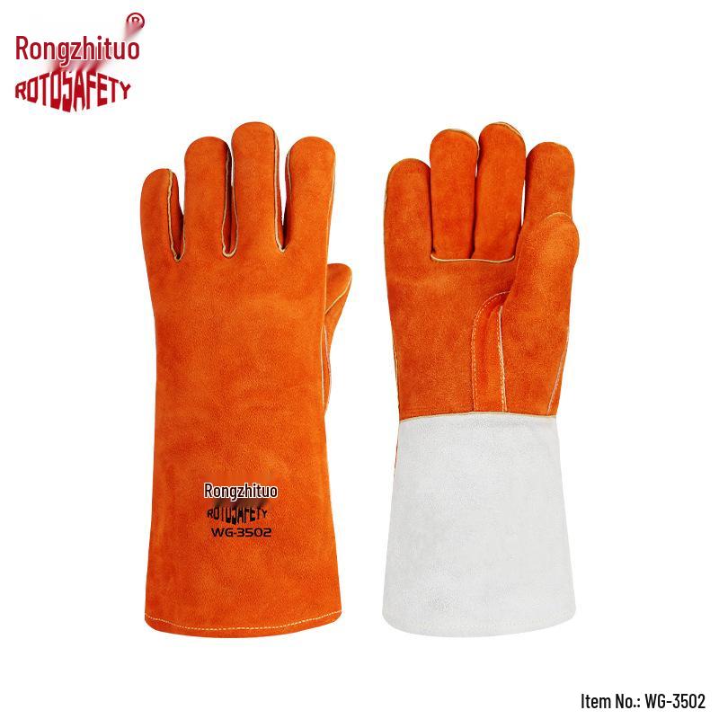 Heat-Resistant Cowhide Welding & Gardening Gloves - Anti-Scald, Anti-Thorn, Long, Durable