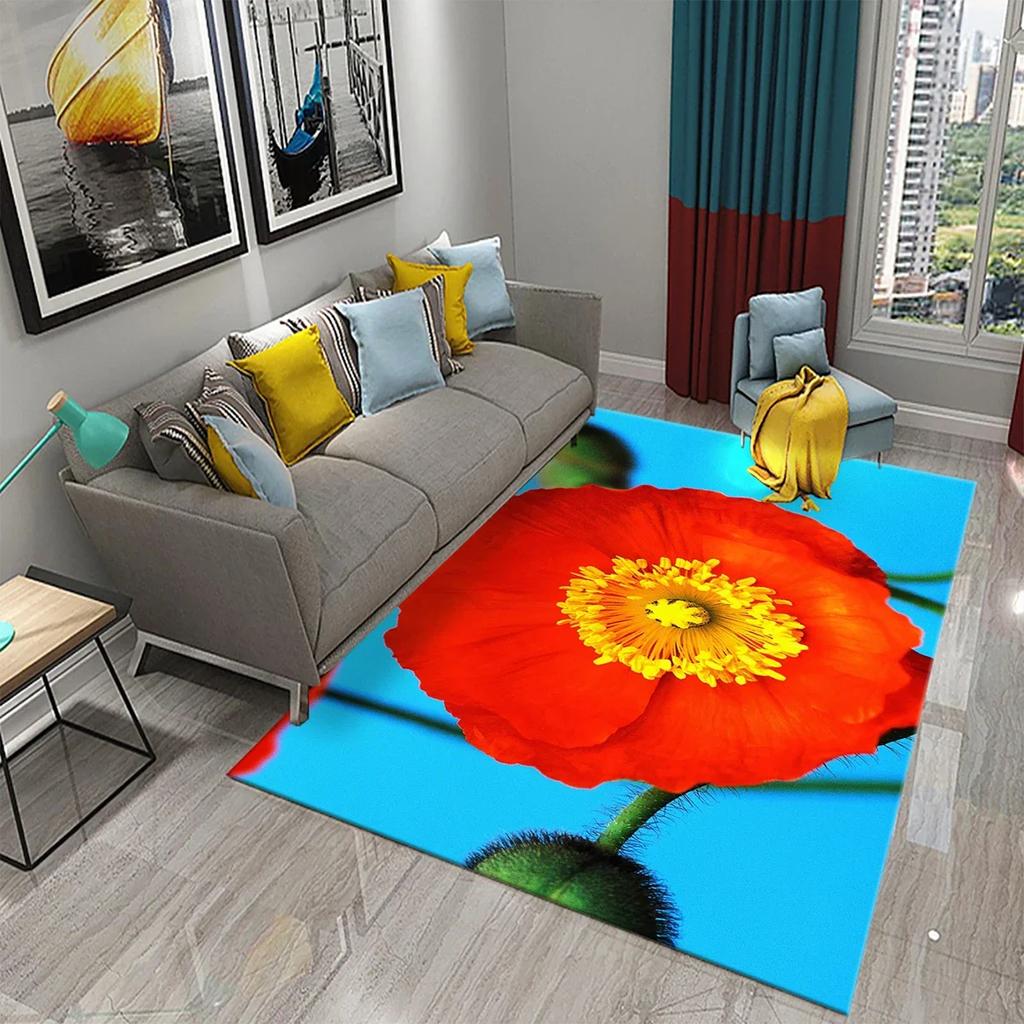 Poppy Red Flowers Carpet for Kitchen Floor Mat Bedroom Living Room Bedside Decor Area Rug Hallway Carpet Home Entrance Doormat