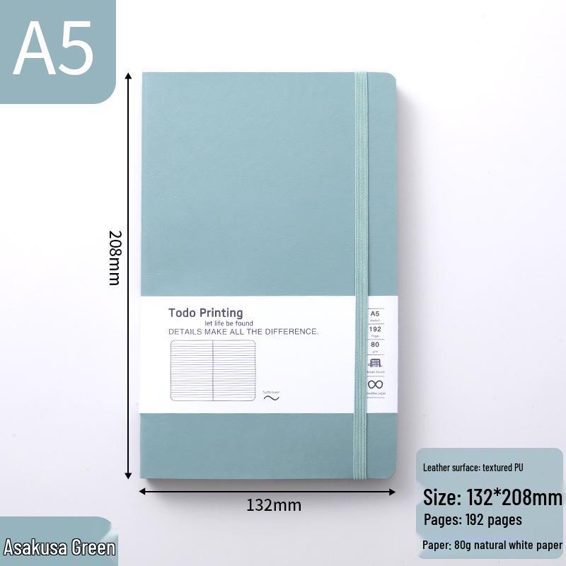 A5 Soft Leather Strap-Bound Custom PU Notebook with Thick Pages, Logo Print Available.