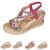 Damen Sommer Römische Keilsandalen Elastischer Riemen Offene Zehenplattform-Sandalen mit Ethnischen Musterverzierungen Bequeme Passform