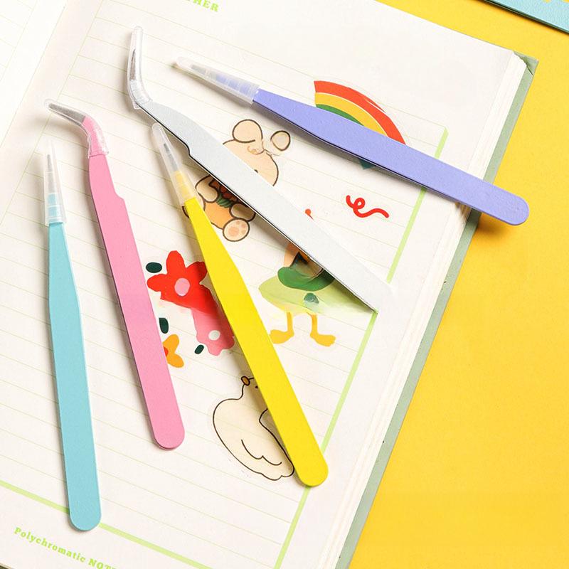 

Stainless Steel Straight Curved Tweezers Colorful Pink Blue Purple DIY Eyelash Tweezer Nail Art Sticker Rhinestones Picking Tool розовый