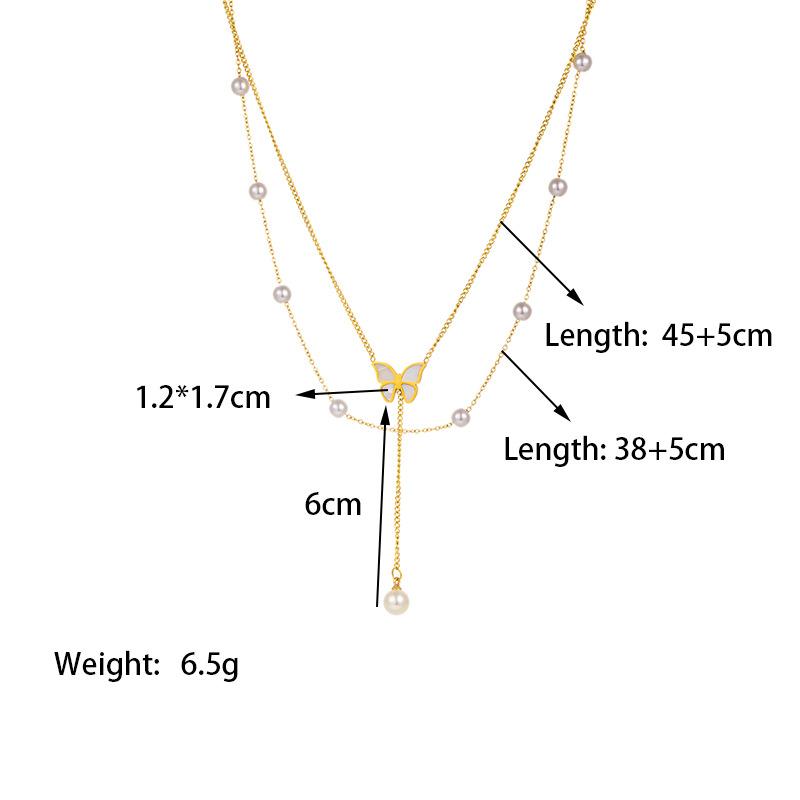 

Butterfly tassel necklace pearl double-layer design sense collarbone chain women s niche neck chain fashion fashion fashion accessories