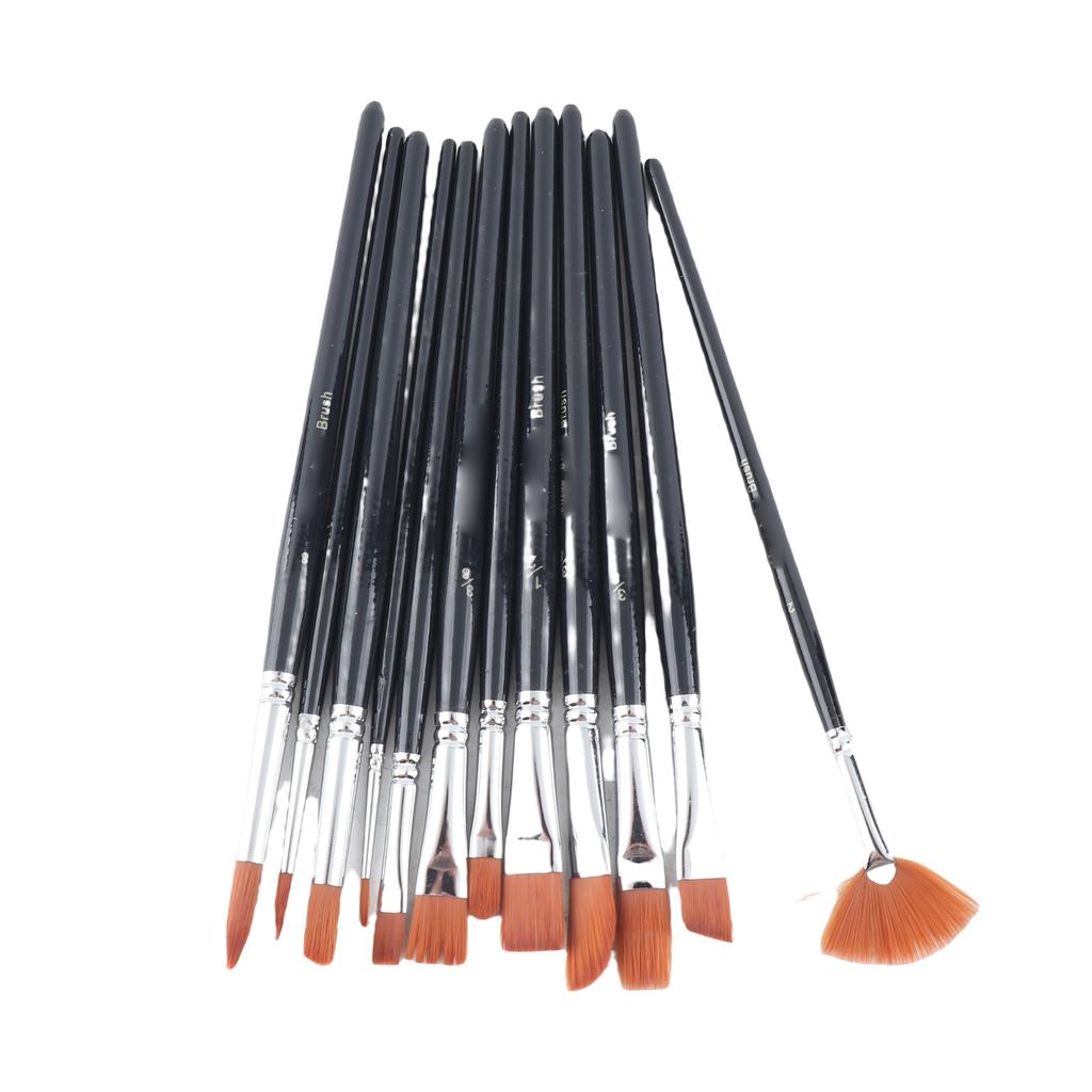 12pcs Pack Paint Brush Kit Set Round Point Tip Nylon Hair Artist Acrylic Aquarelle Watercolor Oil Painting