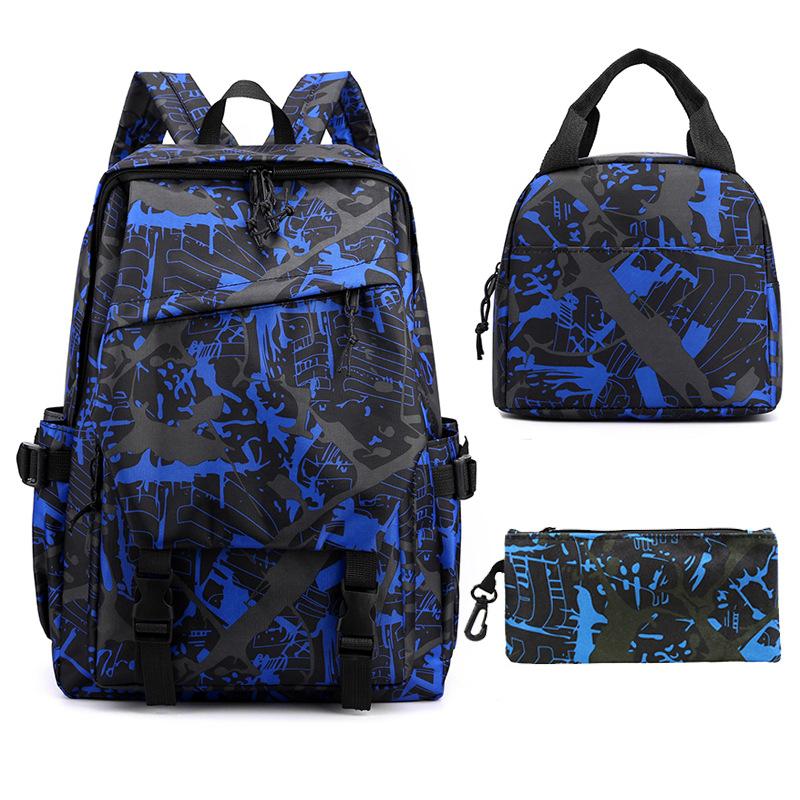 Primary And Secondary School Students Oxford Cloth School Bag Set Backpack + Lunch Bag + Pencil Case