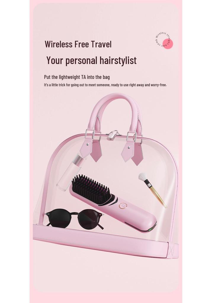 Portable Wireless Straightening Comb with Dual Batteries and Ion Technology - For Hair-Friendly Curling and Frizz Control