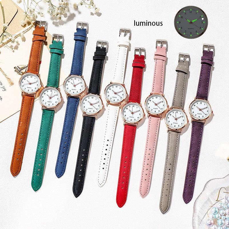 Male Female Analog Quartz Wrist Watch Student Glow Leather Strap Style Casual