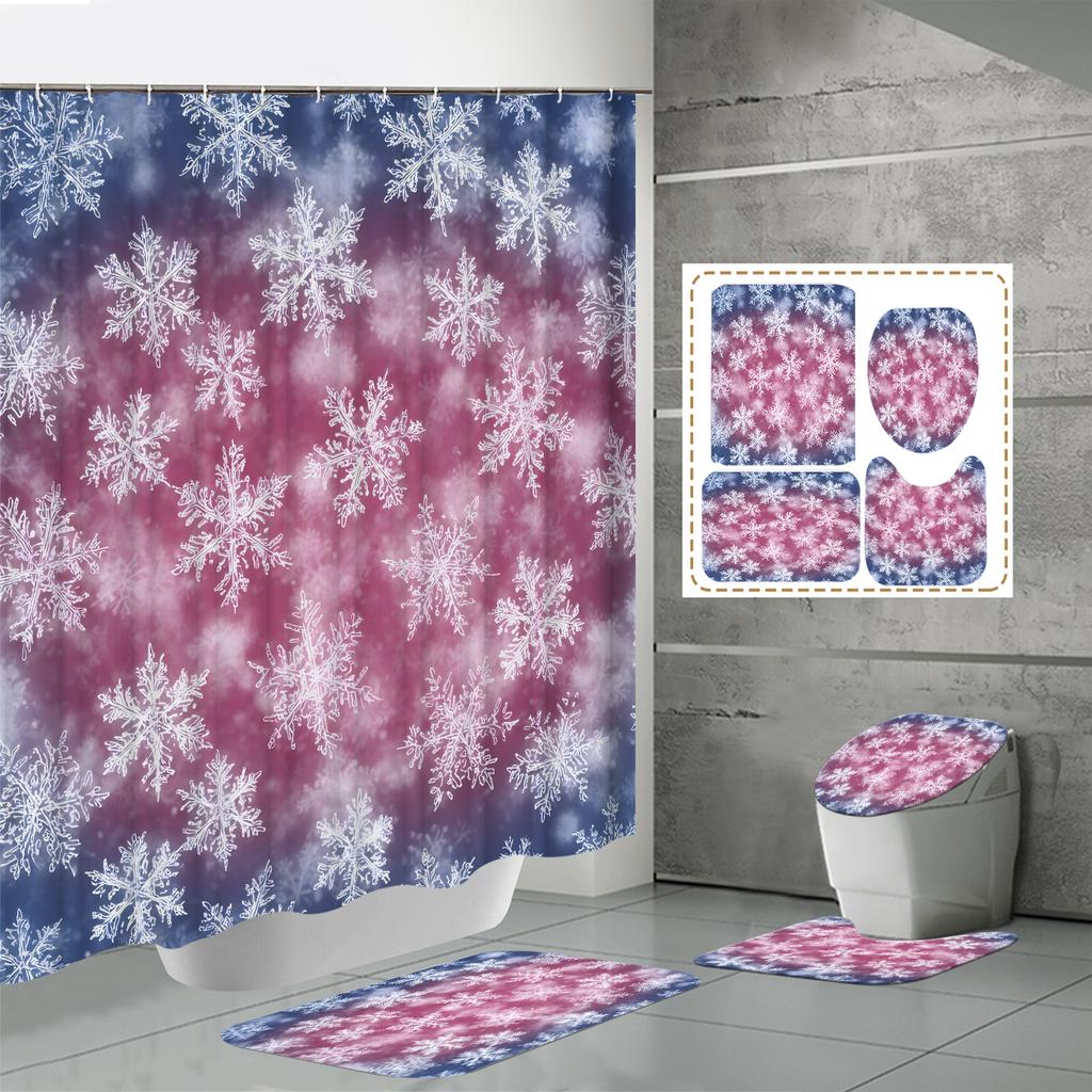 4PCS  Shower Curtain Sets With Shower Curtain And Rugs Toilet Lid Rug U Shape Mat And Bath Mat Bathroom Set  With 12 Hooks