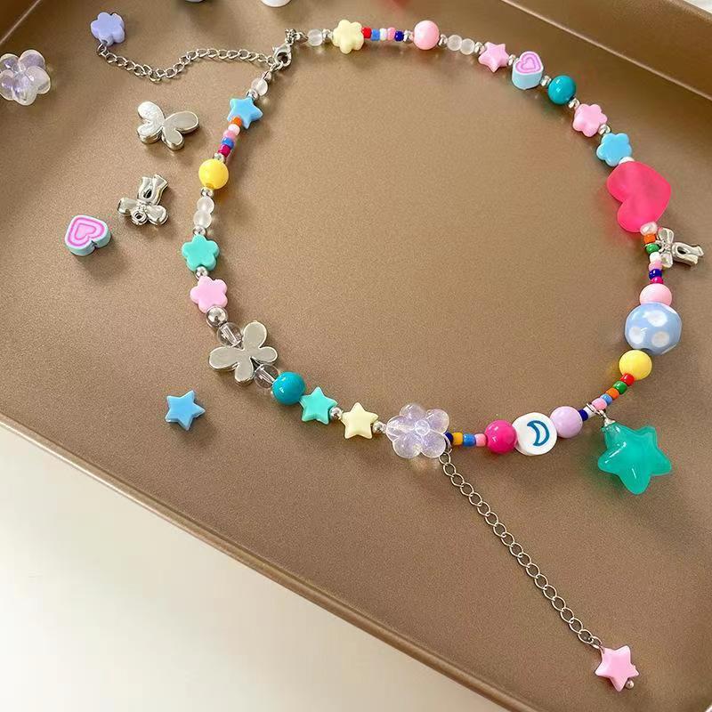 Candy Sweetheart Tide Niche Design Sense Sweet Necklace Female Color Beaded Childlike Collarbone Chain Bracelet