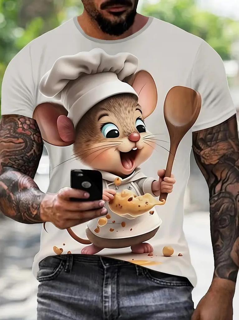 Fun Mouse Pattern 3D Printed T-shirt Summer Casual Comfortable Short Sleeve Top Men's Fashion Street Round Neck Clothing