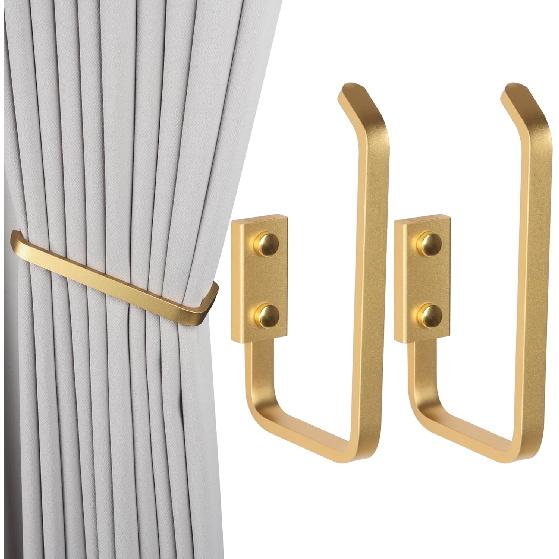 Set of 2 Modern Decorative Curtain Tiebacks and Holdbacks, Wall Mounted Aluminum Alloy Drapery Tiebacks Holder for Bedroom, Living Room, Kitchen