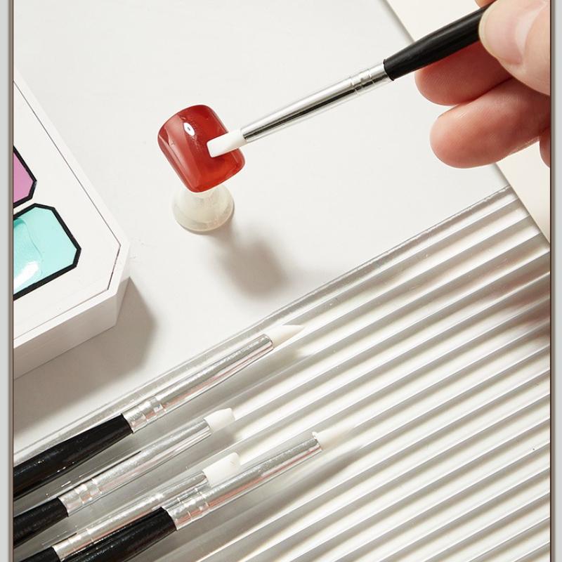 5 Nail Art Superweiche Silikon Stifte Set Bemalt Hohl Geschnitzt Silikon Prägewerkzeug Marmormuster Pinsel Pressstab Kunstbedarf