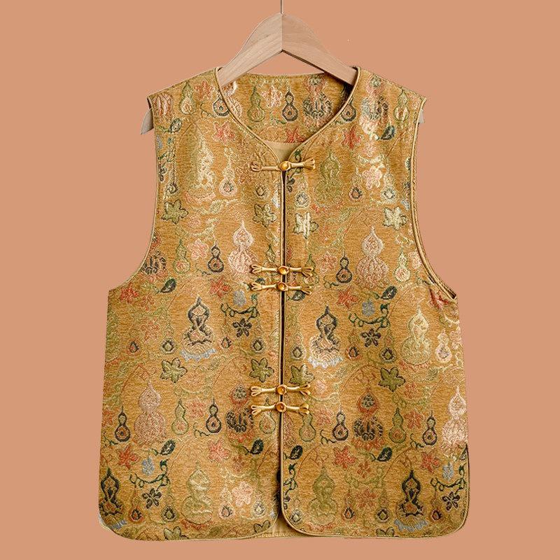 

Mother s Day Chinese Style Embroidered Red Jacquard Shawl Vest - Spring Retro Collection 2XL (105-120 jin) жёлтый