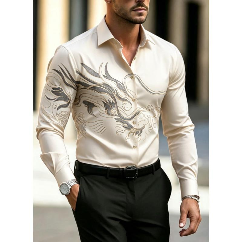Men's Long Sleeve Shirt Casual All-match Fashion Street Mens Shirt Lapel Single-breasted Long Sleeve Top Men's Clothing
