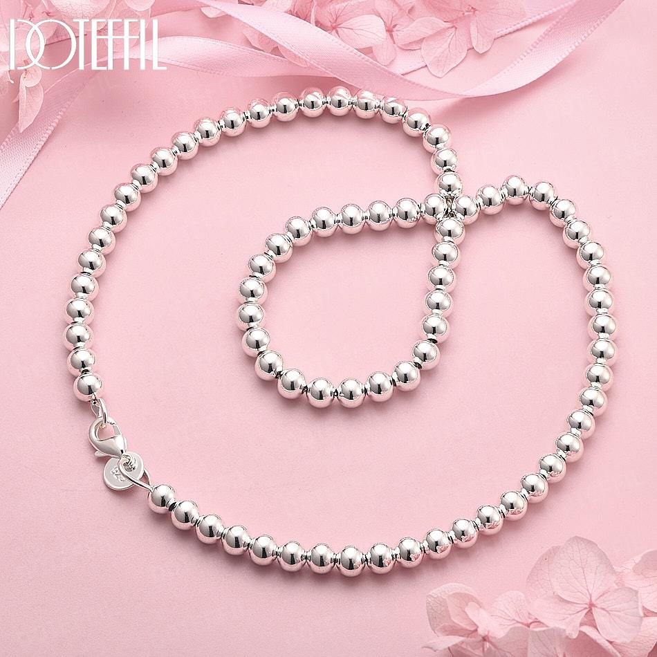 925 Sterling Silver 16-30 Inches 6mm Bead Chain Fashion Necklace Wedding Jewelry