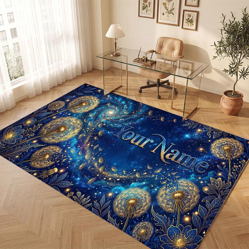 Tapete de Chão de Veludo Cristal Tema Cósmico Espacial Nome Personalizado Texto Tapete Quente Decoração de Casa