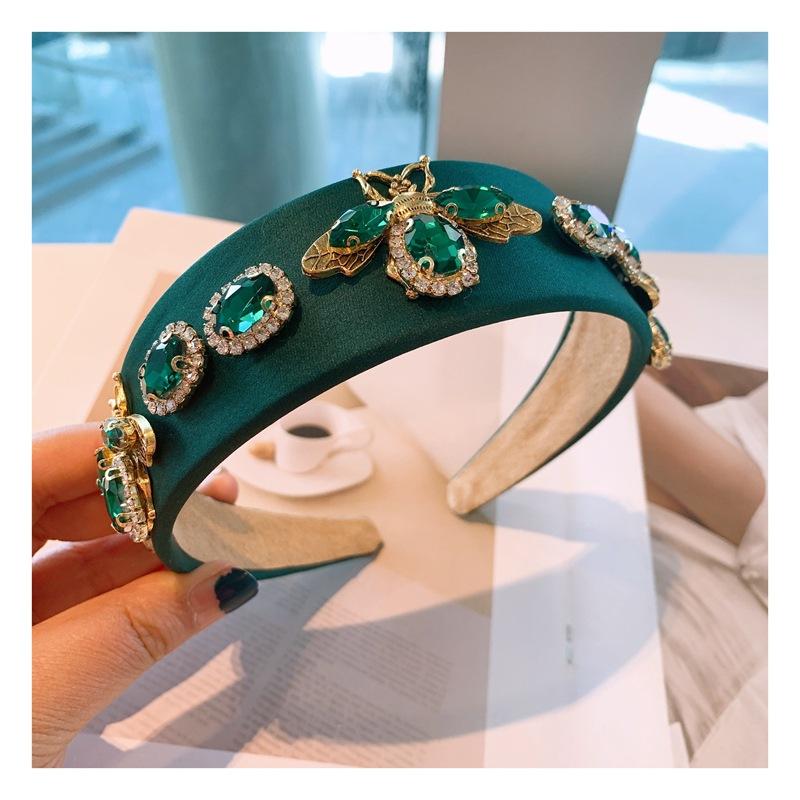 Luxury Metal Gem Bee Women Wide Headband Thick Hair Hoop Vintage Light Luxury Rhinestone Bee Jewelry Hair Accessories for Girls