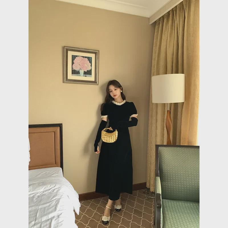 2024 Winter French Style Velvet Dress with Elegant Sleeves - Interpretation of Beauty F2197