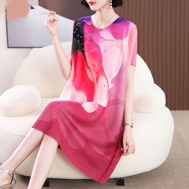 Temperament Short Sleeved Dress New Mom Summer Loose Folded Women's Dress