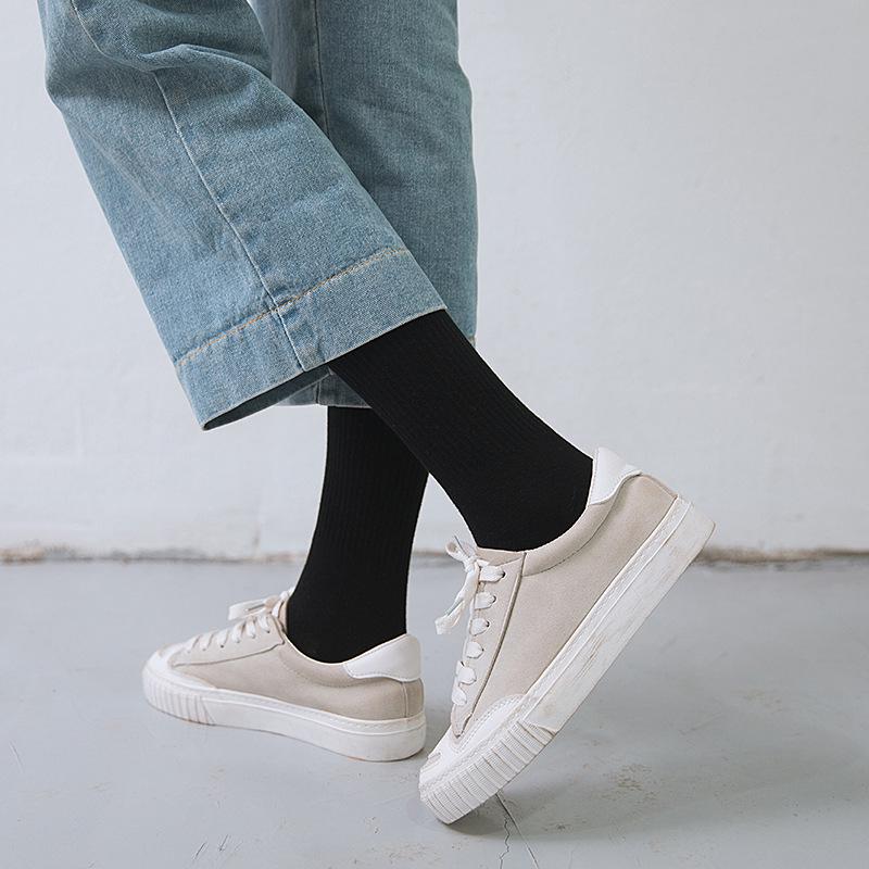 Men's Mid-Calf Japanese Style Socks - Black and White Ruffle Design for Autumn/Winter