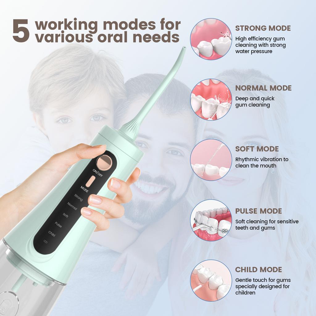 Portable Oral Irrigator Dental Flosser for Cleaning Teeth Water Thread Flosser 6 Nozzle Mouth Washing Machine 350ml