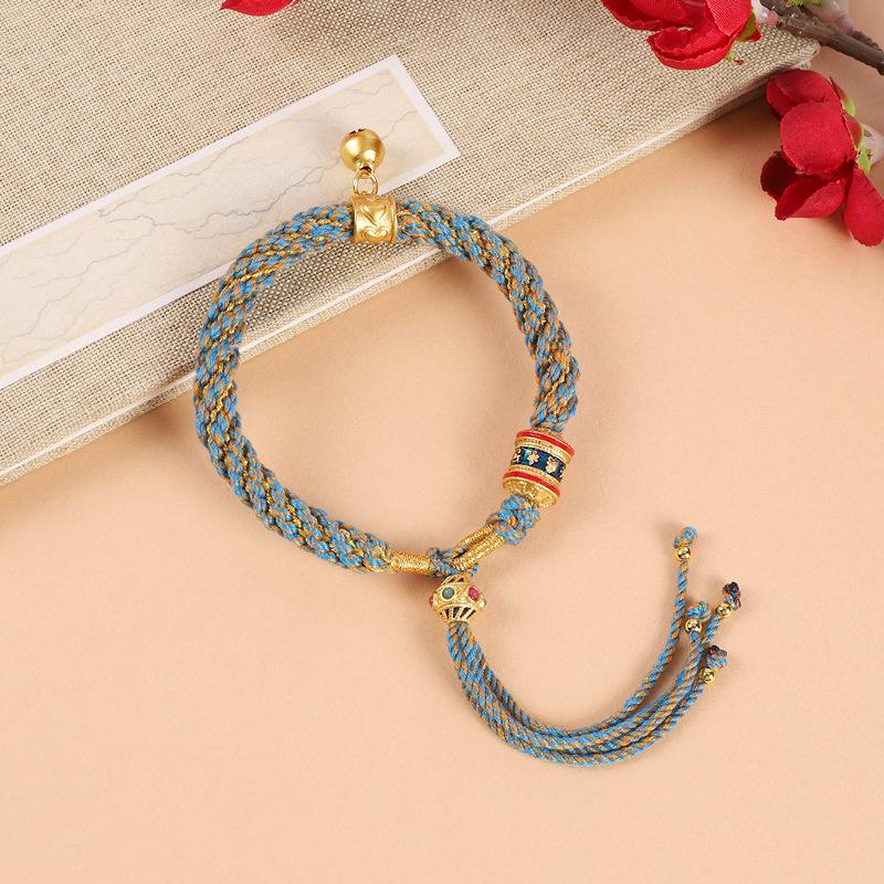 Hand-woven Tibetan Six-character Mantra Hand Rope Hand-rubbed Cotton Thread Ethnic Style Men's and Women's Bell Bracelet Red Rope with Jewelry