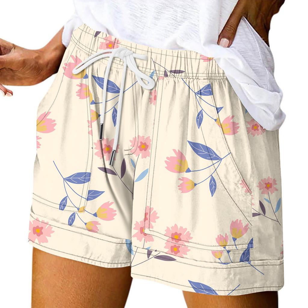 Damen Casual Sommer Elastische Strandshorts Print Casual Shorts