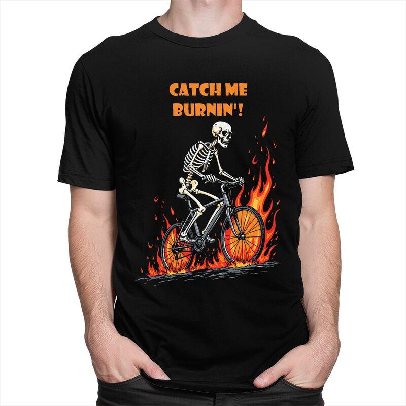 Custom Catch Me Burnin Bicycle Cyclist Skeleton T Shirts Men Pure Cotton Tee Tops Tshirts ShortSleeve Fashion Tshirt Clothing