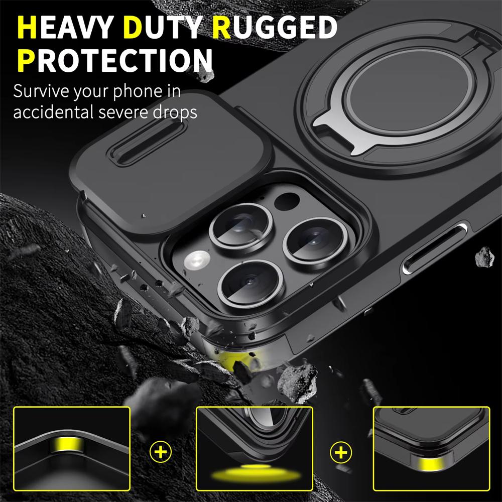 Magnetic Ring Stand Phone Cases For iPhone 16 15 14 13 12 11 Pro Max Plus Case For Magsafe Slide Camera Protection Armor Cover