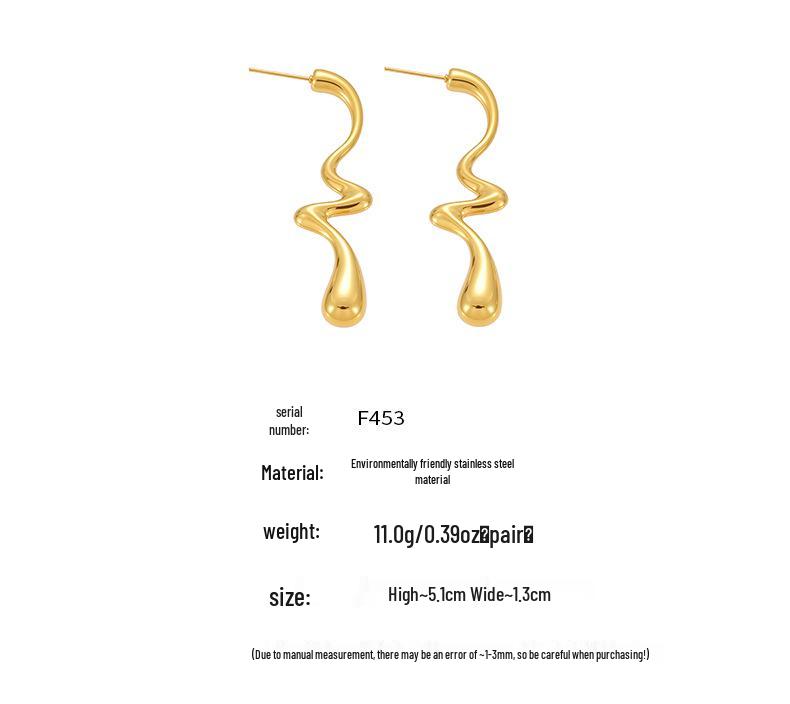 Qiong Yao 18K Gold-Plated Irregular Water Drop Earrings - Non-Fading, European & American Style Fashion Accessories.