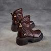 Johnature Retro Thick Soled Side Zipper Women's Short Boots Genuine Leather Knight Boots