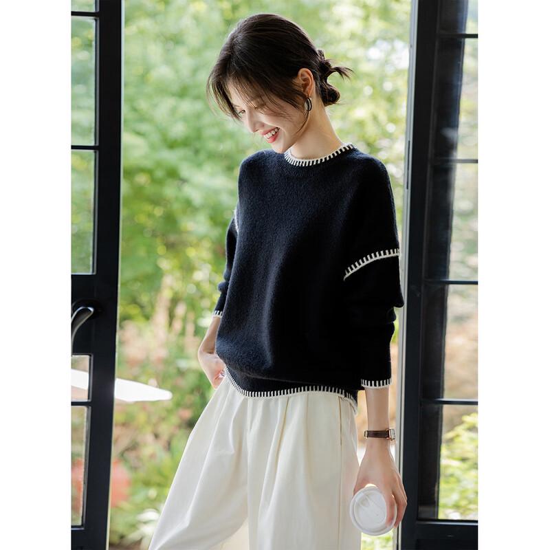 Mocana Women's Colorblock Round Neck Sweater Knit Top