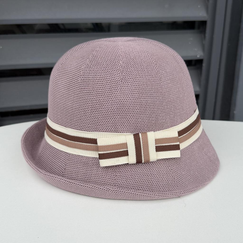 New British retro knitted bucket hat simple knot curled top hat women's summer travel sunshade sunscreen basin hat