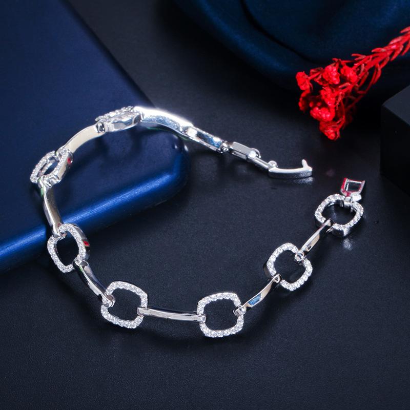 

WWJ блестящий циркониевый браслет с квадратными звеньями, ювелирные аксессуары белого золота